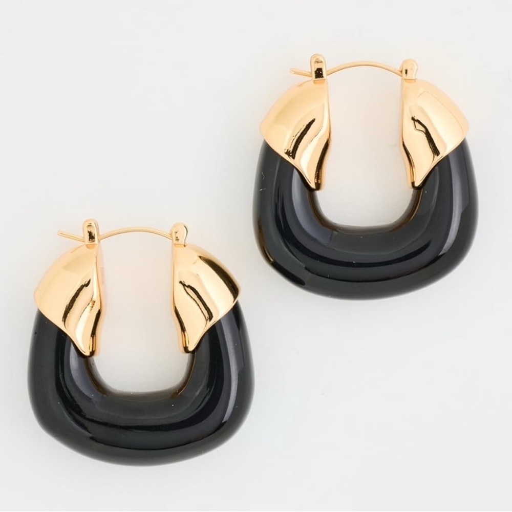 NWT Authentic Lizzie Fortunato Women's Blue Gold Organic Hoop Earrings - Picture 10 of 12